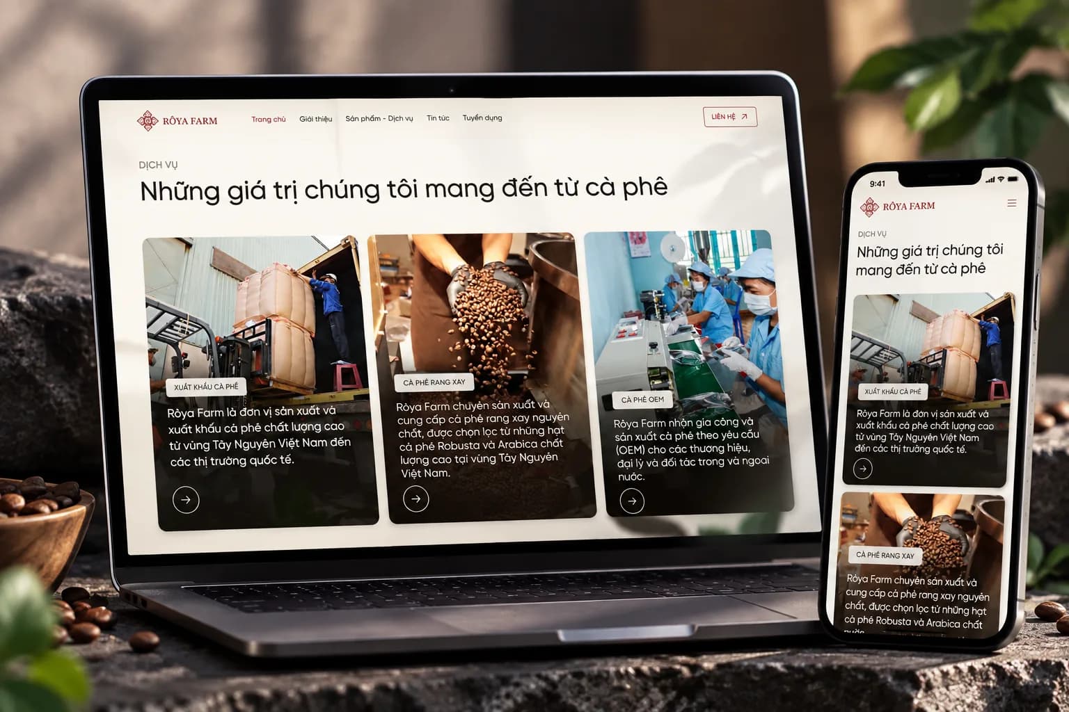 Trang giá trị Rôya Farm trên laptop và điện thoại