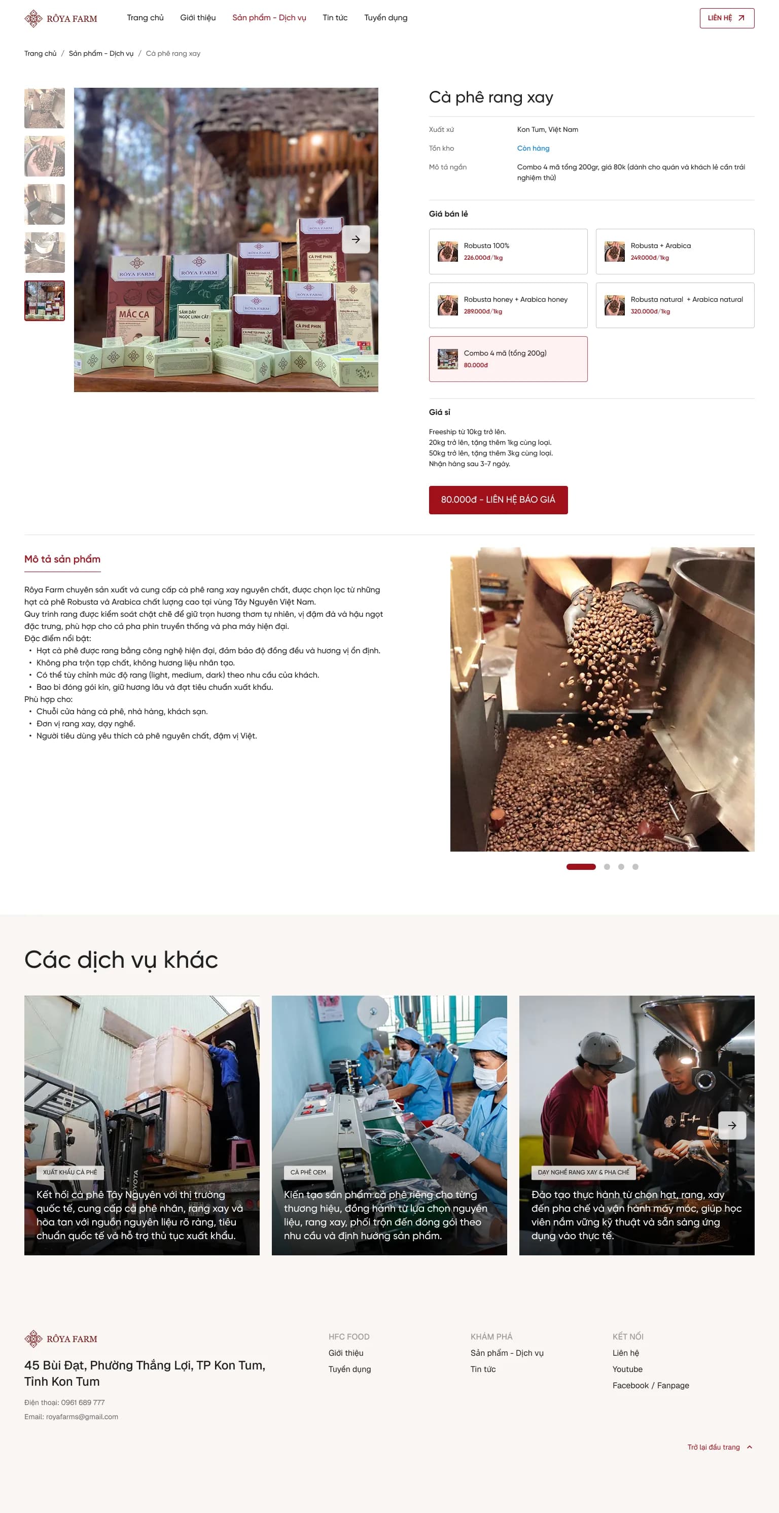 Toàn trang chi tiết sản phẩm cà phê rang xay